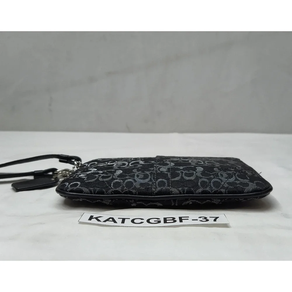 Coach Signature Black Canvas Zipper Closure Wristlet - Coin Wallet